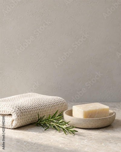 Minimalist Bedroom Interior with Soft Sunlight and Neutral Bedding