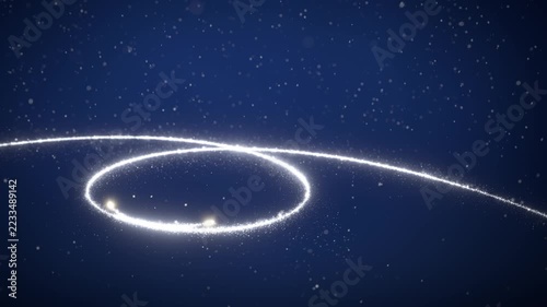 Glowing silver Christmas tree with particles on navy blue loop