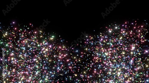 Double burst of colorful confetti, festive explosion on black