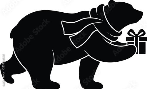 Polar bear carrying Christmas gift