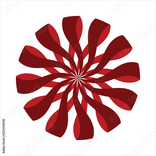 Abstract red spiral circular pattern design element.