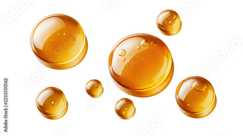Golden honey drops in round forms isolated on a transparent background for food and ingredient use