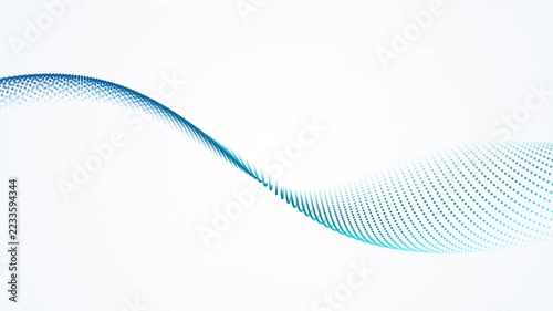 Abstract blue particle wave motion background, digital data flow animation, technology network connection concept, smooth fluid particle movement