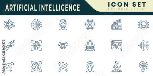 Artificial Intelligence icon set. Editable Stroke Vector Set. Line Icon.