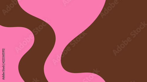 Sweet melting chocolate and pink strawberry icing glaze background. Melted syrup or dripping liquid sauce. Minimalist sweet chocolate and strawberry pink background. Minimalist wavy background.