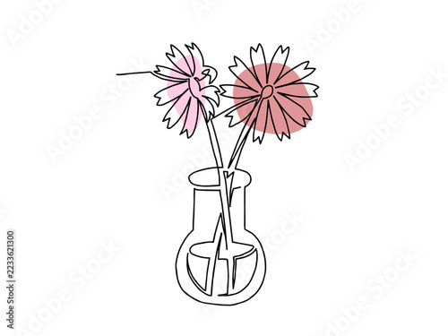 一筆書きのコスモスの一輪挿しイラスト