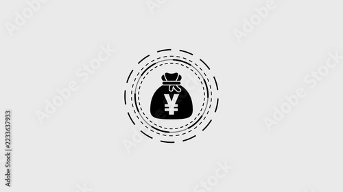 Money bag with yen symbol graphic motion on abstract background with circle.