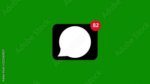 Social media notification counter increasing rapidly on app icon isolated green screen.