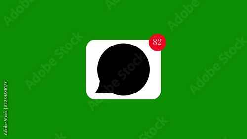 Message notification icon with increasing count on green screen background.
