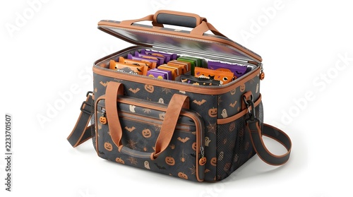 Black and Orange Halloween Portable Treat Cooler Bag with Insulated Interior and Festive Printed Design