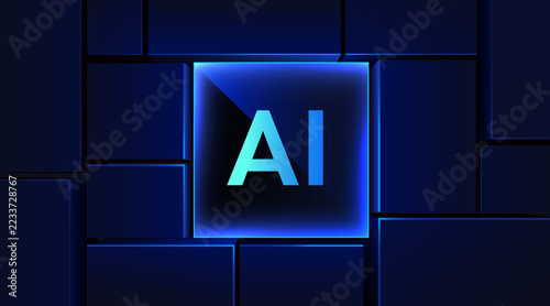 Artificial intelligence chip processor concept on dark background.
