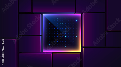 Abstract futuristic computer chip with glowing digital data.