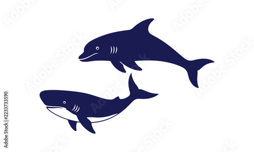 dolphin vector fish icon logo shark whale cartoon character illustration symbol doodle