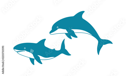 dolphin vector fish icon logo shark whale cartoon character illustration symbol doodle