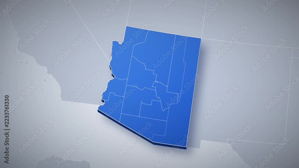 Arizona state map animation, camera zooms from USA map into 3D Arizona ...
