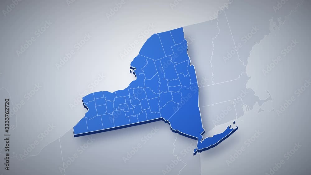 New York state map animation, camera zooms from USA map into 3D New ...