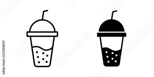  Bubble tea icon with stroke, filled and colored icon vector illustration for milk tea, tapioca pearls, cafe menus, beverage branding, and modern food and drink designs.