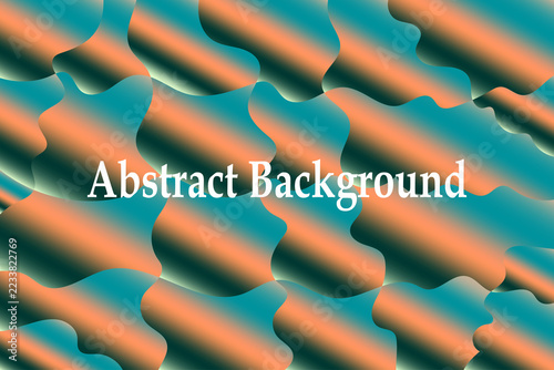 Abstract vector illustration featuring wavy fluid shapes with metallic orange and teal gradient and text overlay.