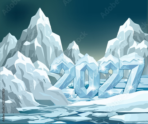 Icy 2027 new year invitation card, vector illustration