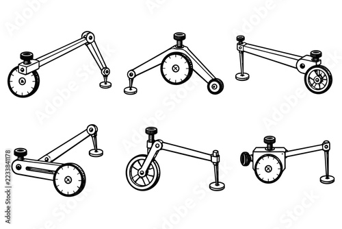 Mechanical linkage mechanisms with wheels and adjustable arms