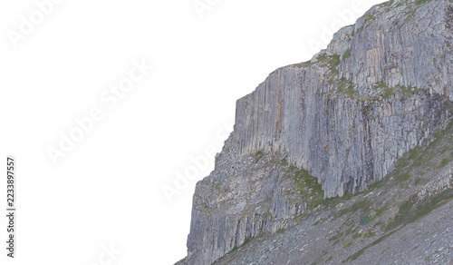 Obraz na plátně Rock cliff with columnar basalt formations and vegetation isolated as a 3d rende
