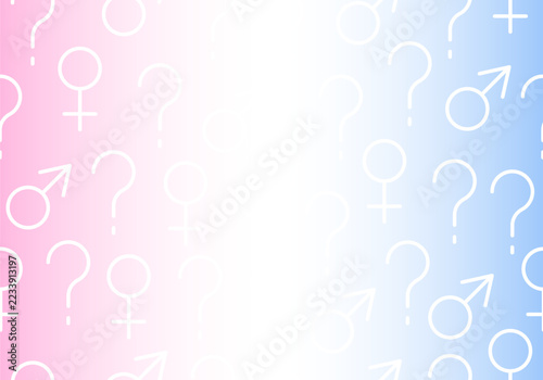Gender party blue and pink background for a gender reveal theme, perfect for baby shower invitations, announcements or creative party designs. Question mark background