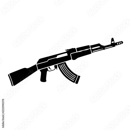 Black and white AK-47 assault rifle vector icon
