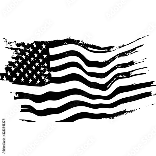 Black and white grunge waving American flag vector illustration
