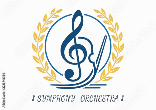 Fotografie Treble clef and violin entwined with laurel wreath, vector logo for symphony orc