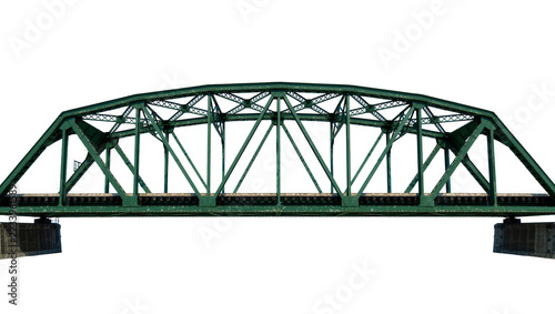 Fotografie Isolated old green metal railway truss bridge with arch shape, heavy steel construction