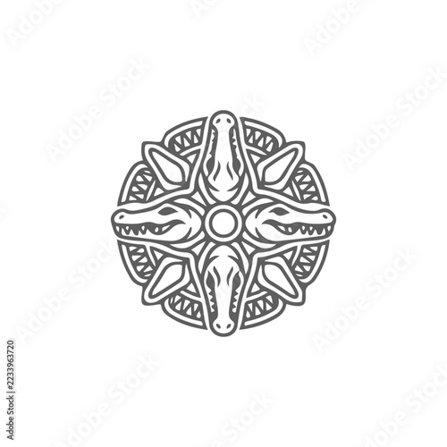 Ornamental Crocodile Mandala Emblem with Symmetrical Tribal Patterns