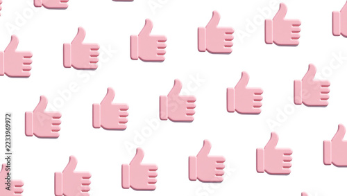 Isolated seamless pattern of pink 3D thumbs up like icons symbolizing approval and success