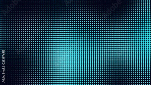 Halftone dot pattern background moving with glowing cyan light waves across dark futuristic digital space