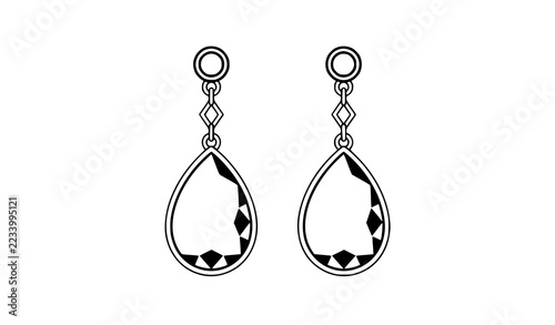 Fotografie A pair of elegant teardrop dangle earrings illustrated in a clean black and whit