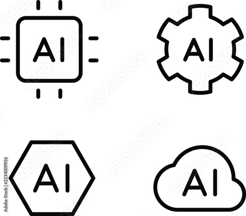 Artificial Intelligence Line Icon Set in Outline Style