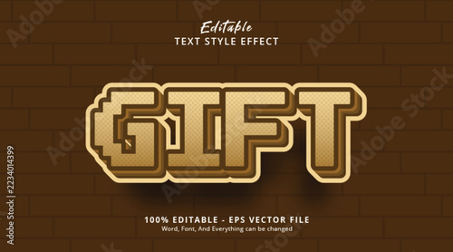 Gift editable wooden pixel game text effect template for holiday offer and birthday banner vector illustration