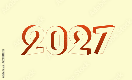 3D Luxury 2027 New Year Typography Design with Red Colour. Minimal Modern Celebration, Greeting card And Invitation Concept Background. Template Design Post New Year 2027.