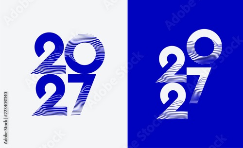 Line Waves 2027 New Year Typography Design. Minimal Modern Celebration, Greeting card And Invitation Concept Background. Template Design Post New Year 2027.