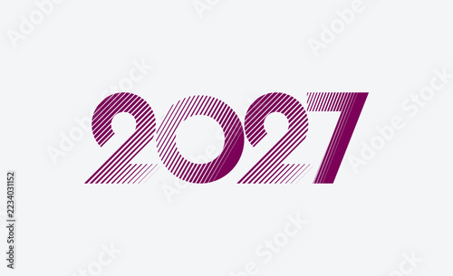 Diagonal Stripes Line Waves 2027 New Year Typography Design. Minimal Modern Celebration, Greeting card And Invitation Concept Background. Template Design Post New Year 2027.
