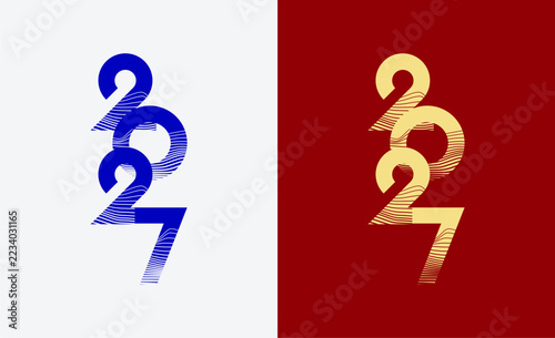 Line Waves 2027 New Year Typography Design. Minimal Modern Celebration, Greeting card And Invitation Concept Background. Template Design Post New Year 2027.