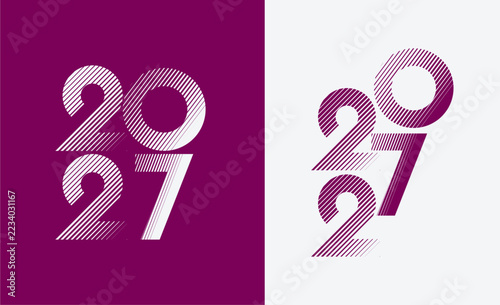 Diagonal Stripes Line Waves 2027 New Year Typography Design. Minimal Modern Celebration, Greeting card And Invitation Concept Background. Template Design Post New Year 2027.