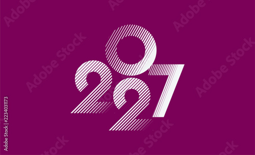 Diagonal Stripes Line Waves 2027 New Year Typography Design. Minimal Modern Celebration, Greeting card And Invitation Concept Background. Template Design Post New Year 2027.