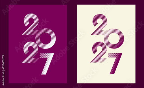 Diagonal Stripes Line Waves 2027 New Year Typography Design. Minimal Modern Celebration, Greeting card And Invitation Concept Background. Template Design Post New Year 2027.