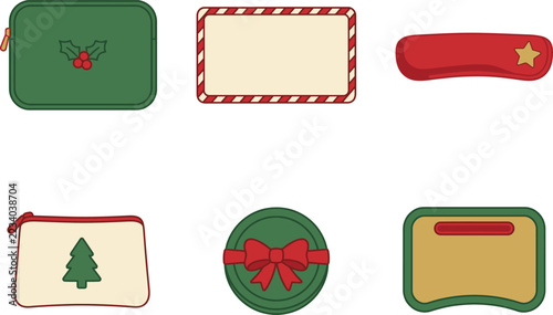 Holiday gift bags and wrapping accessories set featuring holly berries star ribbon bows