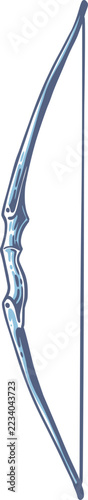 Stylized blue medieval longbow with curved wooden limbs