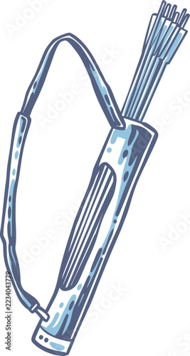 Stylized blue archery quiver holding several arrows