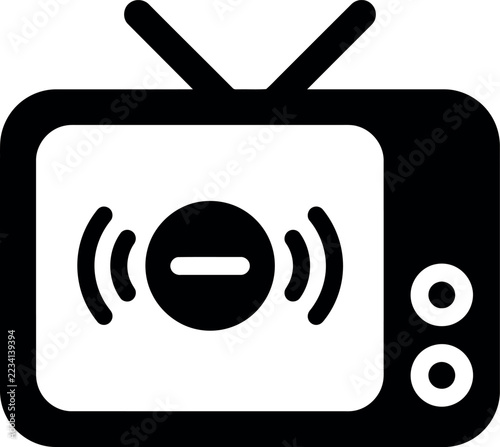 Black and white television icon with a signal minus sign