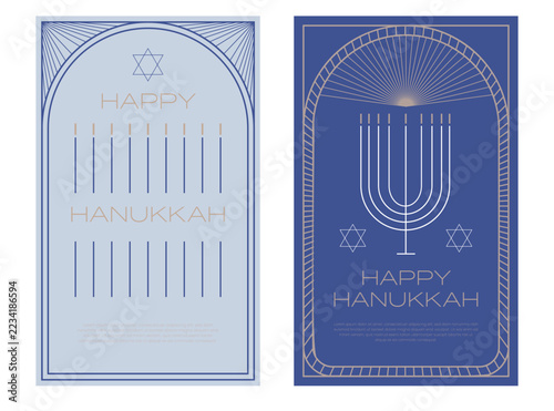 Happy Hanukkah Vertical Greeting Card Template Elegant Menorah