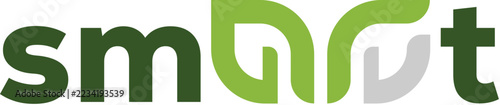 Smart green word mark logo design with leaf typography vector illustration
