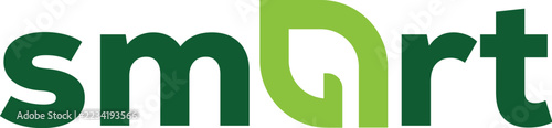 Smart green word mark logo design with leaf typography vector illustration